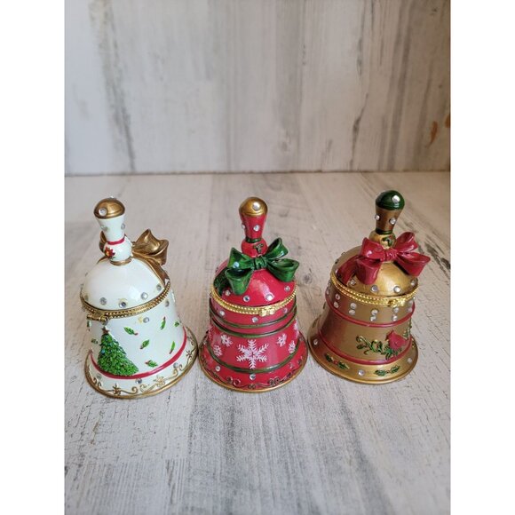 Bell bedazzled trinket box set home decor xmas snowflake - Picture 6 of 7